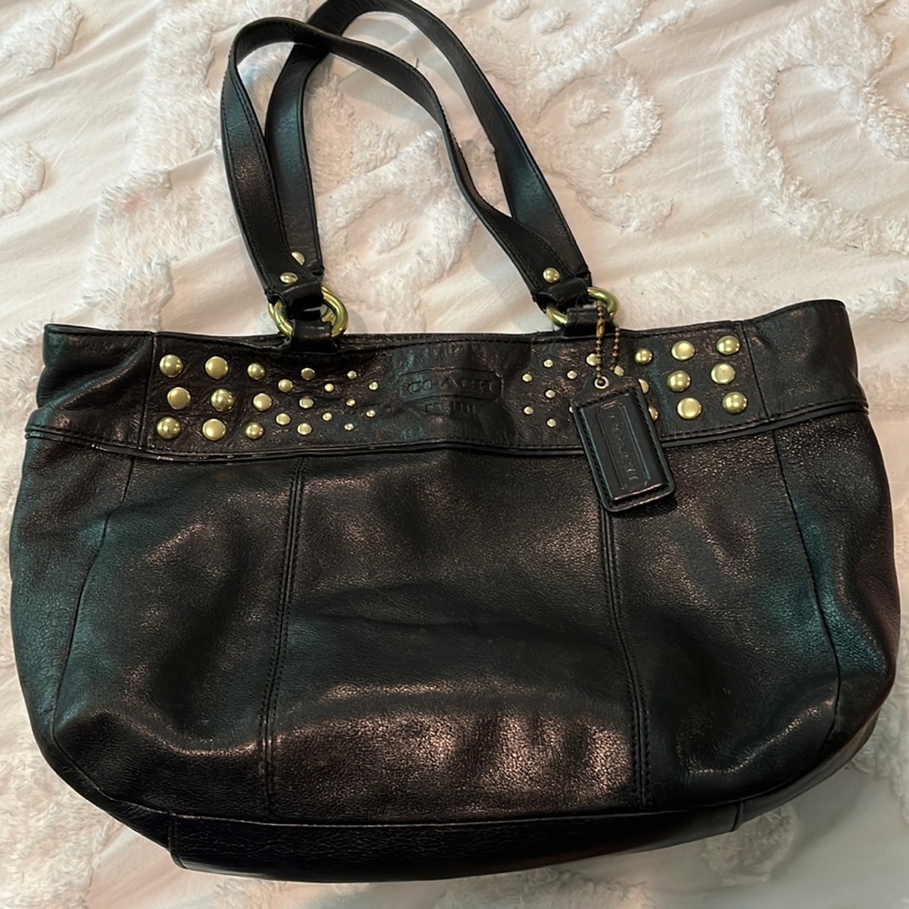Coach east west studded black leather purse